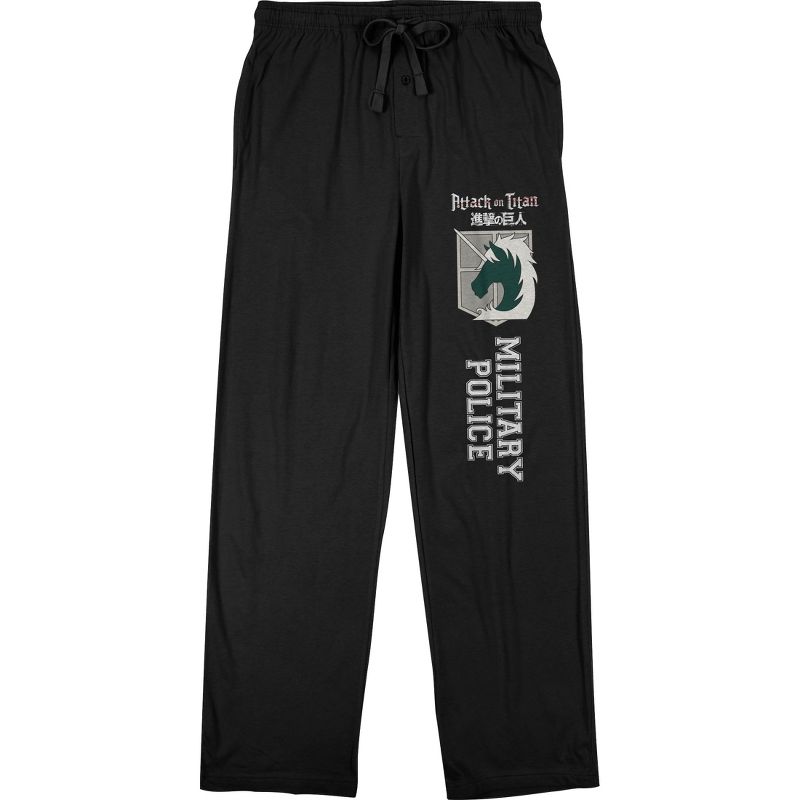Attack On Titan Men's Military Police Text & Symbol Black Sleep Pajama Pants, 1 of 3