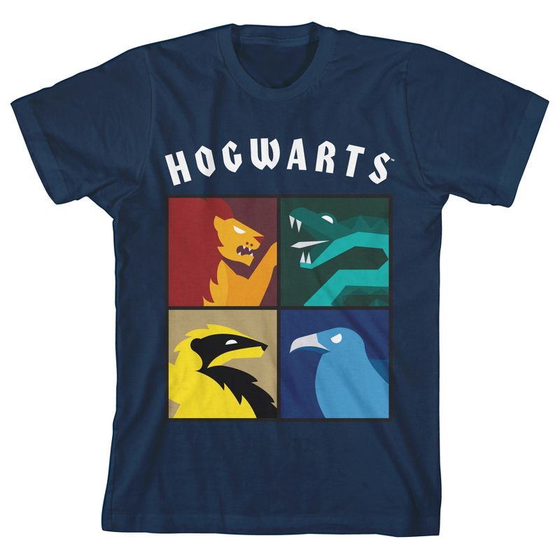Harry Potter Hogwarts House Mascots Boy's Navy Blue Tshirt, 1 of 3