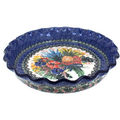 Blue Rose Polish Pottery Summer Blooms Pie Plate