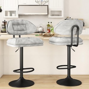 Hooseng Upholstered Bar Stool Set of 2, Liftable Counter Height Bar Stools with Black Metal Legs, Backrest and Footrest - 1 of 4