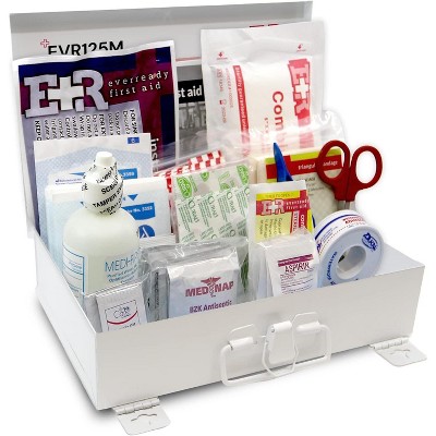 107 Piece, 25 Person First Aid Kit with Metal Case, OSHA Compliant
