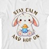 Bunny With Easter Egg Stay Calm And Hop On Youth Boy's White Crew Neck Short Sleeve T-shirt - 2 of 3