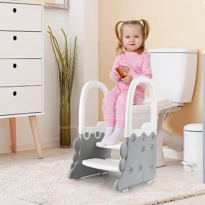 2 Step Stools for Kids, Anti-Slip Stool for Kitchen Counter, Potty Training Toilet Stool with Handrail