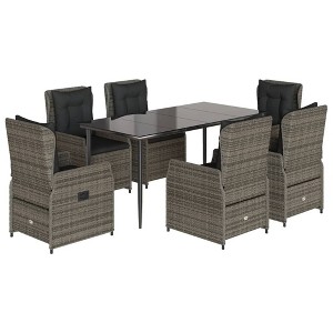 vidaXL Garden Dining Set Grey PE Rattan One Size Adjustable Armrests - 1 of 4