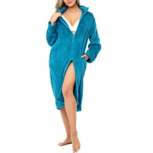 ADR Women's Zip Up Plush Long Robe, Oversized Knee Length Bathrobe with Two Way Zipper - 1 of 3