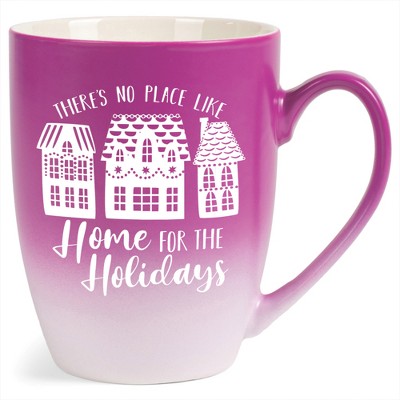 Elanze Designs There's No Place Like Home For the Holidays Two Toned Ombre Matte Pink and White 12 ounce Ceramic Stoneware Coffee Cup Mug