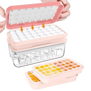 LunaLulinlk Freezer Ice Tray with Lid, Makes 64 Ice Cubes, Includes 2 Ice Trays, Ice Box, Ice Scoop and Lid, BPA Free, Pink - 1 of 4
