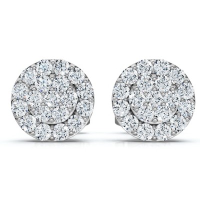 Pompeii3 Tiny Diamond Pave Halo Earrings Studs 10K White Gold W/ Screw Backs 4mm