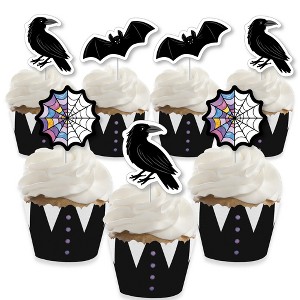 Big Dot of Happiness Goth Girl Cupcake Decoration Kit, Black & Purple Halloween or Gothic Birthday Party Cupcake Wrappers and Treat Picks - Set of 24 - 1 of 4