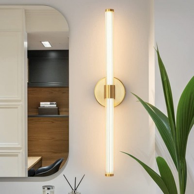 POWLIG 30.31-in 1-Light Gold Modern Dimmable Wall Sconce Strip Mirror Headlights Dresser Light Bar