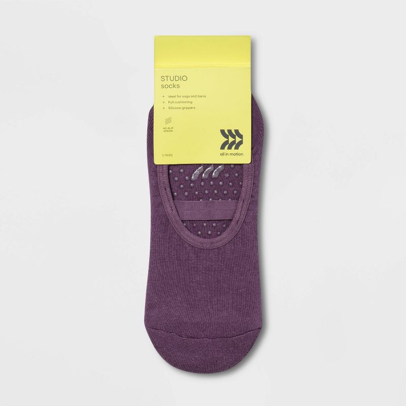 Solid Barre Liner Socks 2pk - Brown/Purple - All In Motion&#8482;, 3 of 5