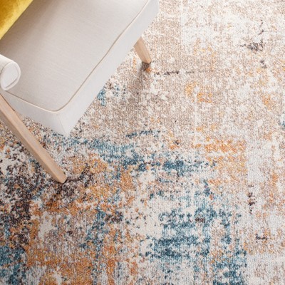 Ivory and Yellow Abstract Synthetic Runner Rug