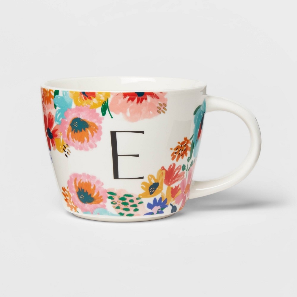 16oz Stoneware Monogram Floral Mug E - Opalhouse™ Set of 2.