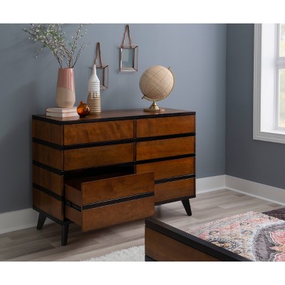Walnut Double Brown Mid-century 6-Drawer Dresser