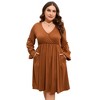 BLUEMING Plus Size Women Dress Faux Wrap V Neck Dress with Ruffle Cuff Bishop Sleeve Fall Midi Dress - 2 of 4