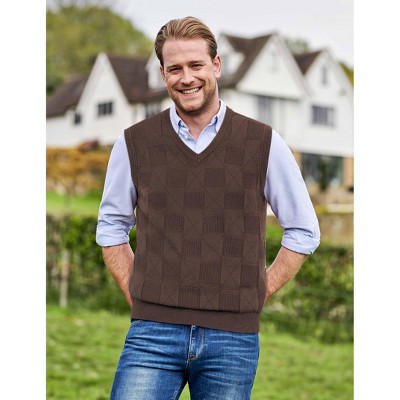 Men's V Neck Sweater Vest Checkered Sleeveless Pullover Knitwear Vest Business Casual Knitted Sweater