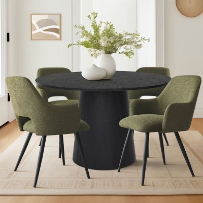 5-Piece Modern Dining Set ,46" Wood  Round Dining Table & Armrerst Dining Chairs with Comfy Paded for Dining Room-Tanpinhause