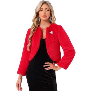 INSPIRE CHIC Women's Winter Open Front Short Faux Fur Jacket - 1 of 4