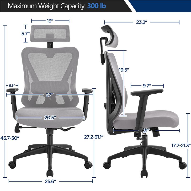Yaheetech High Back Mesh Office Desk Chair with Multi-adjustable Headrest, 3 of 11