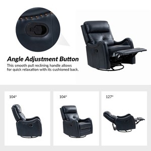 Set of 2 Flavio Genuine Leather Swivel Rocker Recliner with nailhead trims for living room | ARTFUL LIVING DESIGN - 1 of 4
