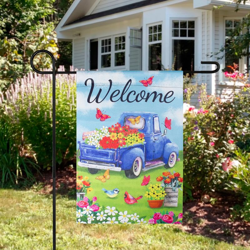 Northlight Welcome Blue Pickup Truck with Spring Flowers Outdoor Garden Flag 12.5" x 18", 3 of 4