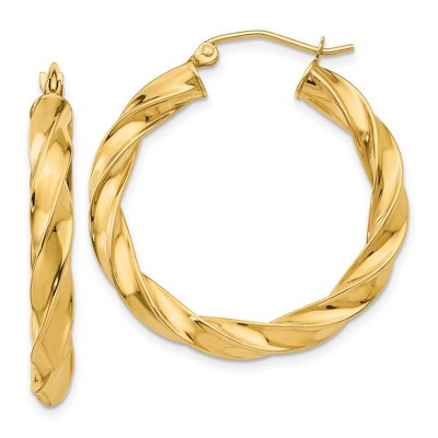 Black Bow Jewelry 4mm x 31mm Polished 14k Yellow Gold Hollow Twisted Round Hoop Earrings