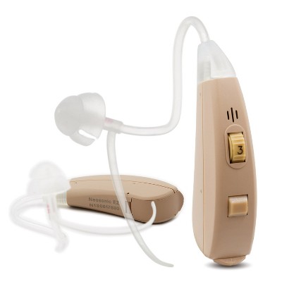 Neosonic EZ Digital Hearing Amplifier with Digital Noise Cancelling, Push Button Adaptable Settings, and Easy to Use Volume Wheel, Beige, Pair