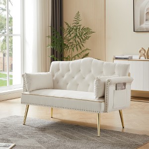 Lyngins Velvet Sofa with Tufted Back and Seat,Upholstered Loveseat Couch with 4 Metal Legs,Sofa Bed for Living Room,Bedroom - 1 of 4
