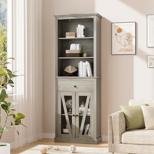67" Tall Storage Cabinet - Adjustable Shelf Organizer with Drawer & Doors, Freestanding Pantry Cupboard for Kitchen, Living Room, Gray - 1 of 4