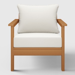 WestinTrends Avalon Teak Outdoor Modern HDPE Patio Club Chair with Deep Seat Cushions - 1 of 4