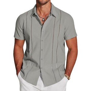 COOFANDY Men's Cuban Guayabera Short Sleeve Button Down Casual Summer Beach Linen Shirts - 1 of 4
