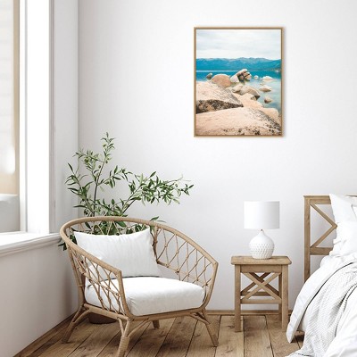 Lake Tahoe Earth Tones Landscape Canvas Print with Brown Frame