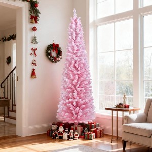 Costway 5/6/7/8 FT Artificial Pink Christmas Tree with 328/460/635/1000 Branch Tips Folding Metal Stand - 1 of 4