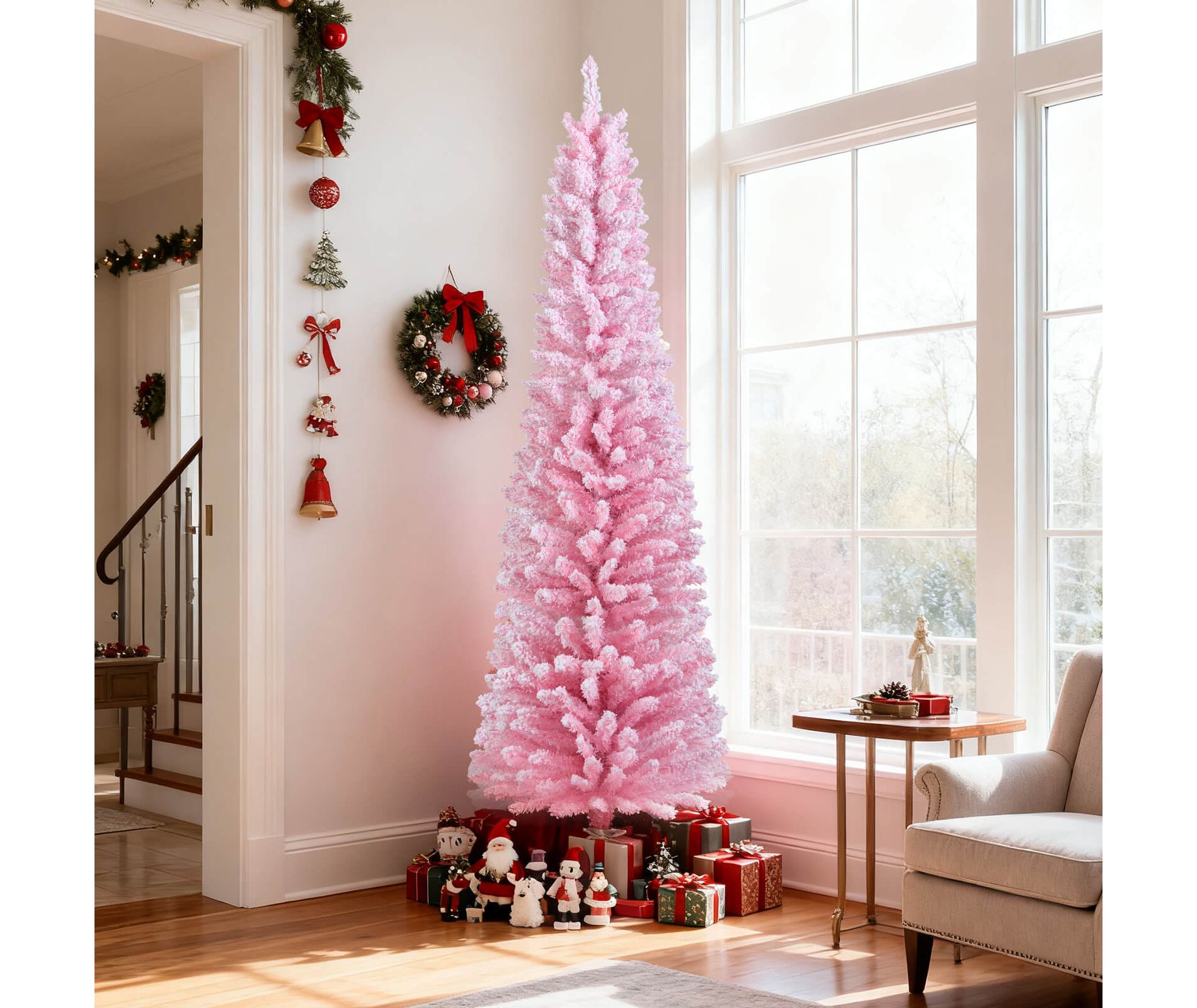 Costway 6 FT Artificial Pink Christmas Tree with 460 Branch Tips Folding Metal Stand