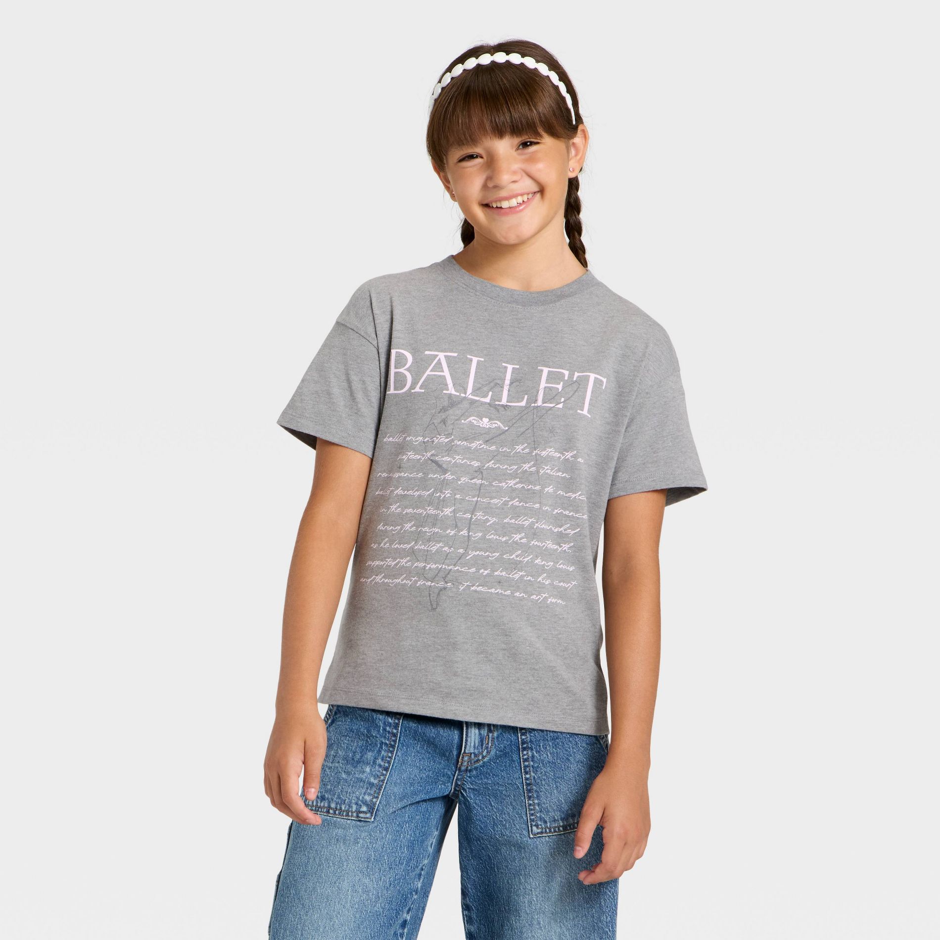 Girls' Short Sleeve 'Ballet' Oversized Graphic T-Shirt - Cat & Jack™ Heather Gray