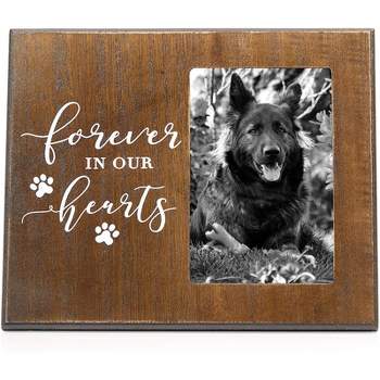 Okuna Outpost Wooden Pet Memorial Picture Frame, 9.5x7.9-Inch Sentimental Dog Photo Frame for 4x6-Inch Photos for Pets That Have Passed On, Brown
