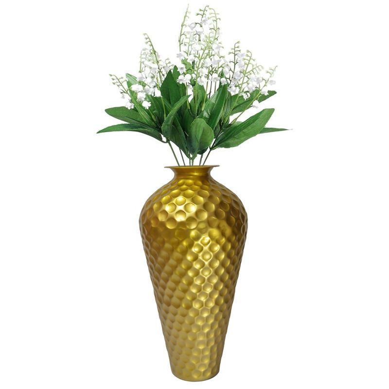 Uniquewise Decorative Bottle Shape Modern Gold Metal 25-Inch-Tall Honeycomb Hammered Design Floor Flower Vase for Entryway, Living Room or Dining Room, 1 of 7
