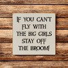 Slickblue Funny Witch Quote Wood Sign – “Stay Off the Broom” Saying, 7x7 Rustic Knotty Pine Wall Art - 2 of 3