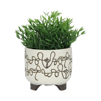 Sagebrook 8" Round Beige Ceramic Scribble Footed Planter Set