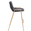 Faux Leather Counter Stool 35.6" H Black With Gold Electroplated Steel Frame and Armrests by Zuo Modern (Set of 2) - 4 of 4