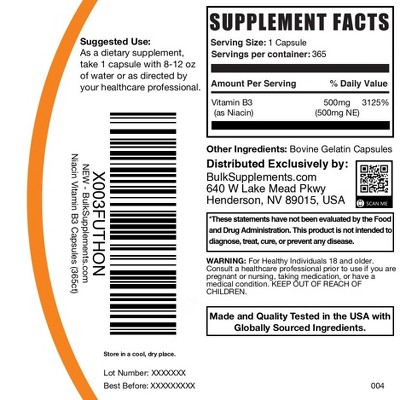 BulkSupplements Niacin (Vitamin B3) Capsules