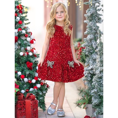 Shimmer & Sparkle Red Sequined Shift Dress Mia Belle Girls