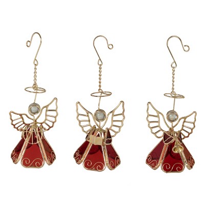 Transpac Metal/Glass Instrument Angel Ornament Set of 3 Christmas Home Decorations