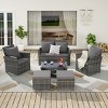 Outdoor 6 Piece Furniture Set, All Weather PE Rattan Sofa Set with Chairs and Table, Armrest Sofas With Cushions and Ottoman-Coolbibila - 3 of 4