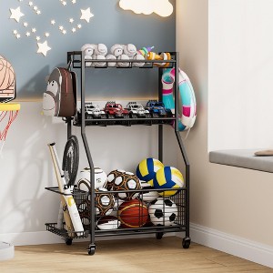 MOEPISY 23inch W Sports Equipment & Toy Storage Rack with Wheels, 3-Tier Ball Organizer for Balls, Rackets & Sports Gear - 1 of 4