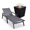 LeisureMod Marlin Modern Patio Chaise Lounge Chair in Black Aluminum Frame With Arms and Square Fire Pit Side Table - 2 of 4