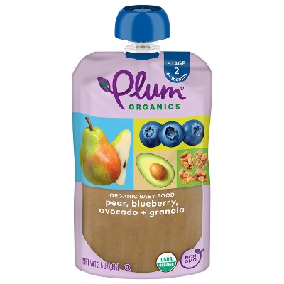 Plum Organics Stage 2 Pear Blueberry Avocado &#38; Granola Baby Food Pouch - 3.5oz