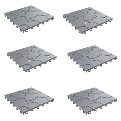Nature Spring Interlocking Stone Look Weather-Resistant and Anti-Slip Patio and Deck Tiles for Outdoor Flooring - 6 Pcs, Gray