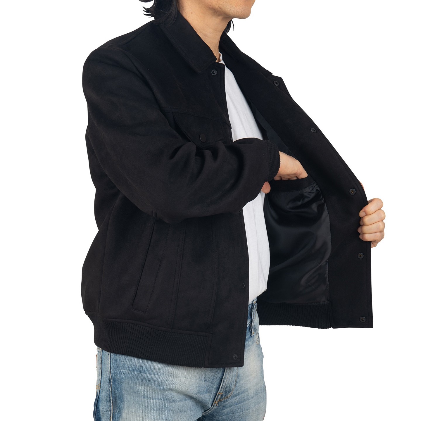 Мужская куртка Alpine Swiss Blake Vegan Suede Bomber Jacket – Lightweight Slim Fit Casual Softshell Coat with 5 Pockets BLK 2XL — фото 3