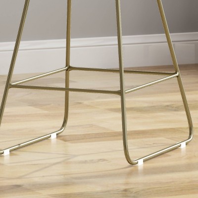 Set of 2 Light Brass Iron Counter Stools with Ivory Cushions